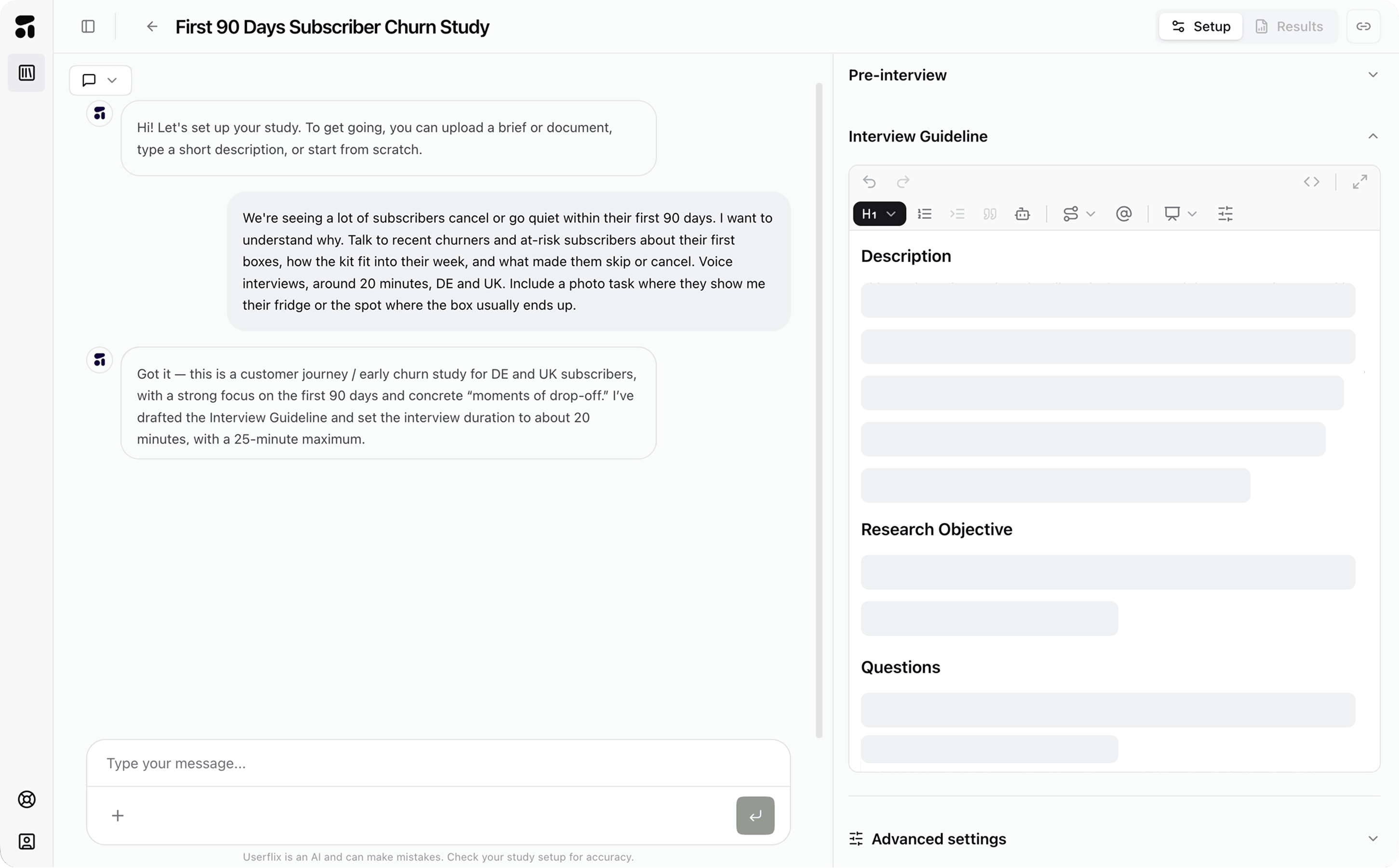 Study setup: a conversation that drafts the interview guide and research objectives
